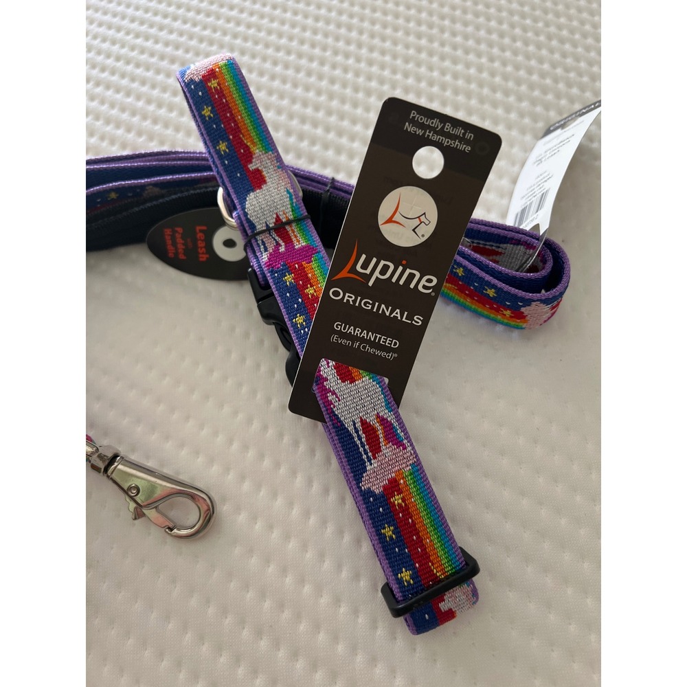 LupinePet Magic Unicorn Dog Collar and Leash Set 1in Wide Purple Rainbow NWT - Picture 2 of 3
